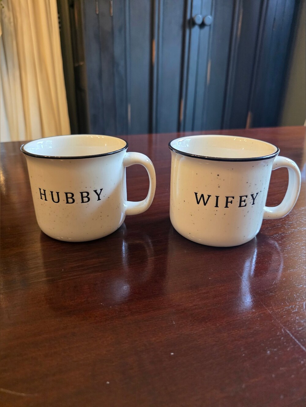 Real Living Hubby & Wifey Ceramic Mugs - Cream Speckled Set